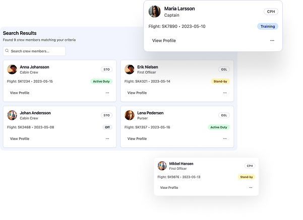 Crew search interface demonstration
